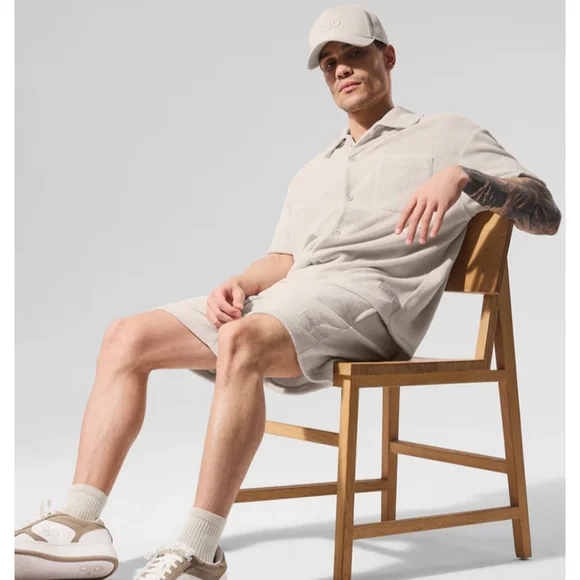 NWT Alo Yoga Coastal Terry Shirt and Short Set Bone Small - Picture 2 of 10